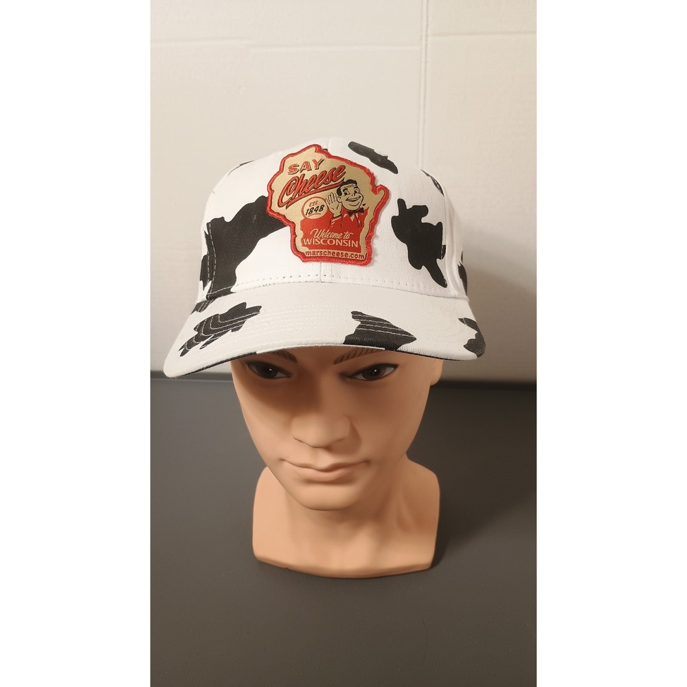 Otto Mars Cheese Castle Wisconsin Hat Mens OSFM White Cow Print Good Snapback